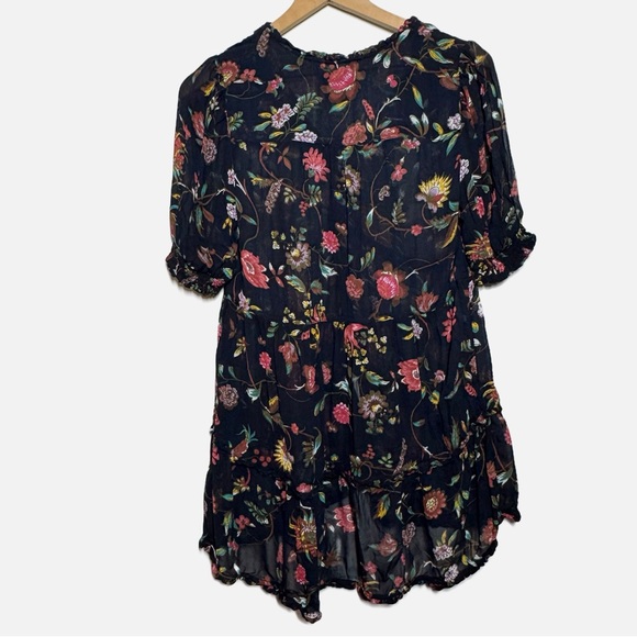 Anthropologie Salzburg dark floral sheer ruffle tunic top S coquette girl - Picture 3 of 12